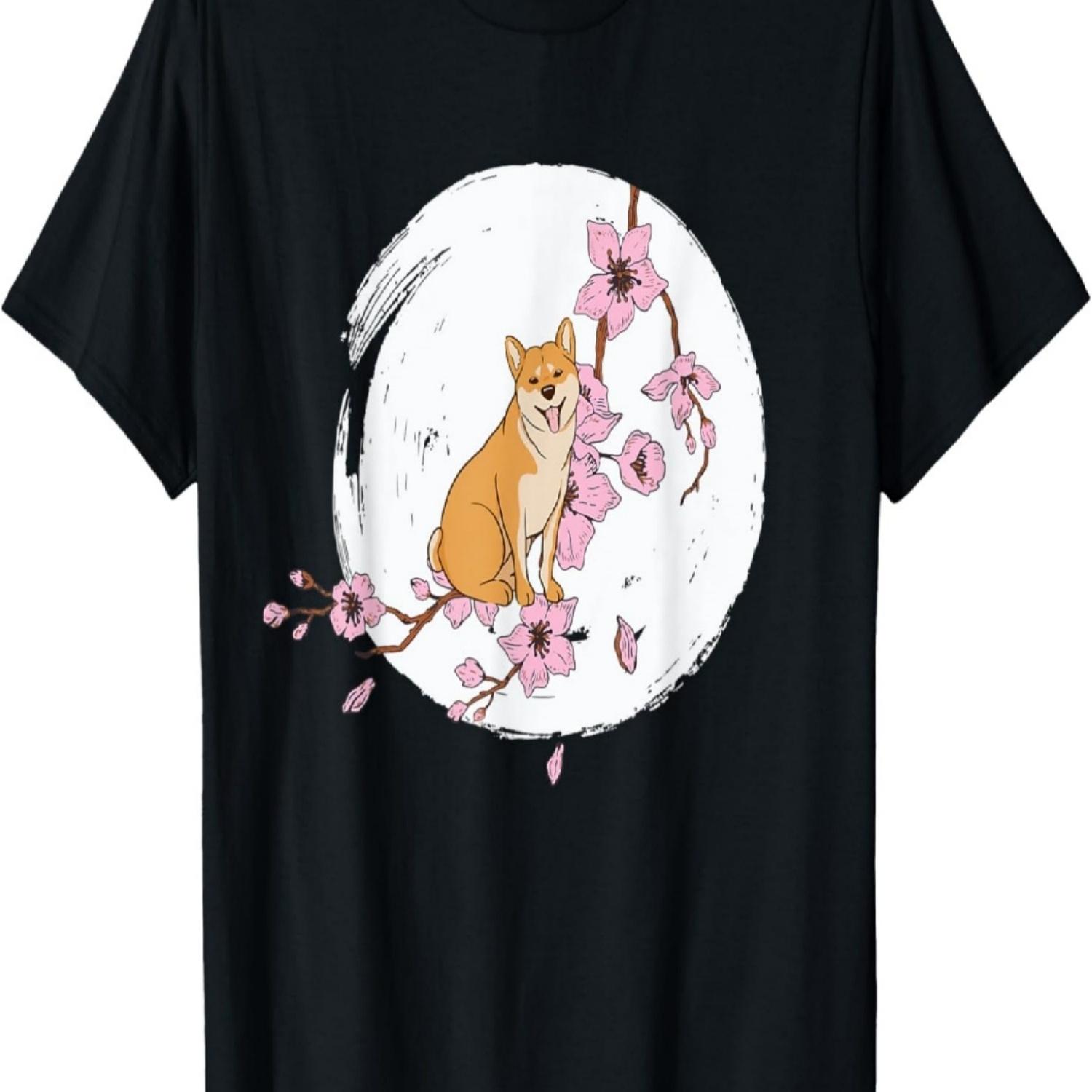 Shiba Inu with Cherry Blossom Akita Moon T-Shirt S