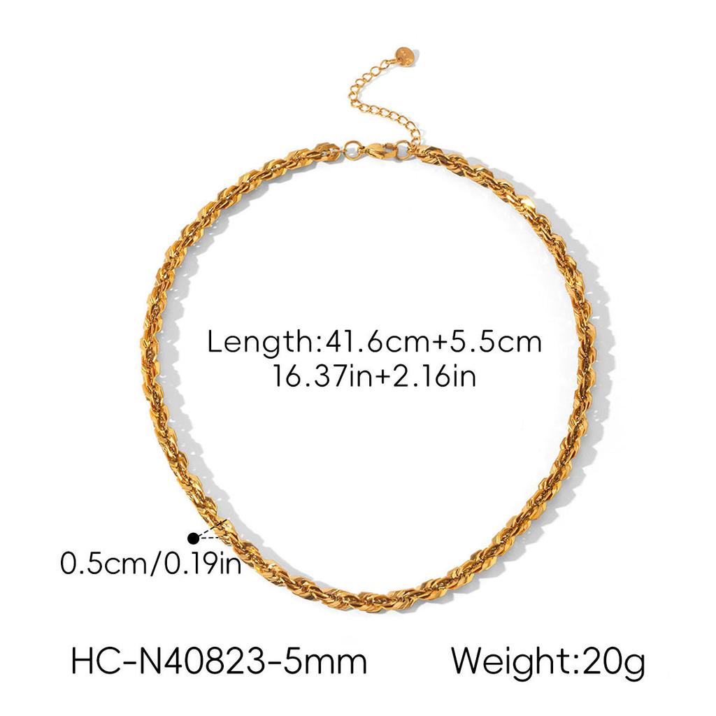 Euro-American Ins style 18k gold stainless steel thick rope bracelet for women, non-fading titanium steel necklace