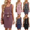Women's Fashionable Color Round Neck Vest With Drawstring Casual Dress