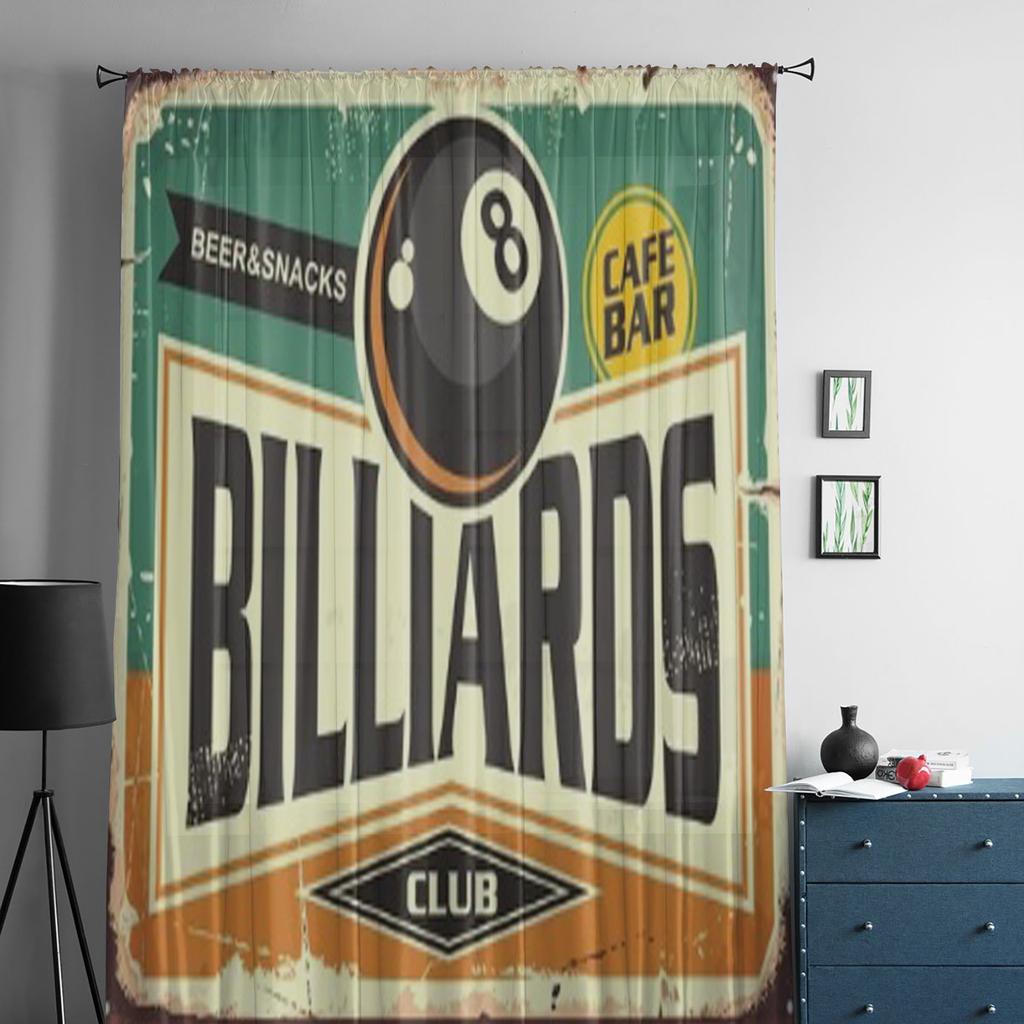 Retro Billiards Sign Design With Black Eight Ball Chiffon Sheer Curtains for Living Room Bedroom Window Voiles Tulle Curtain