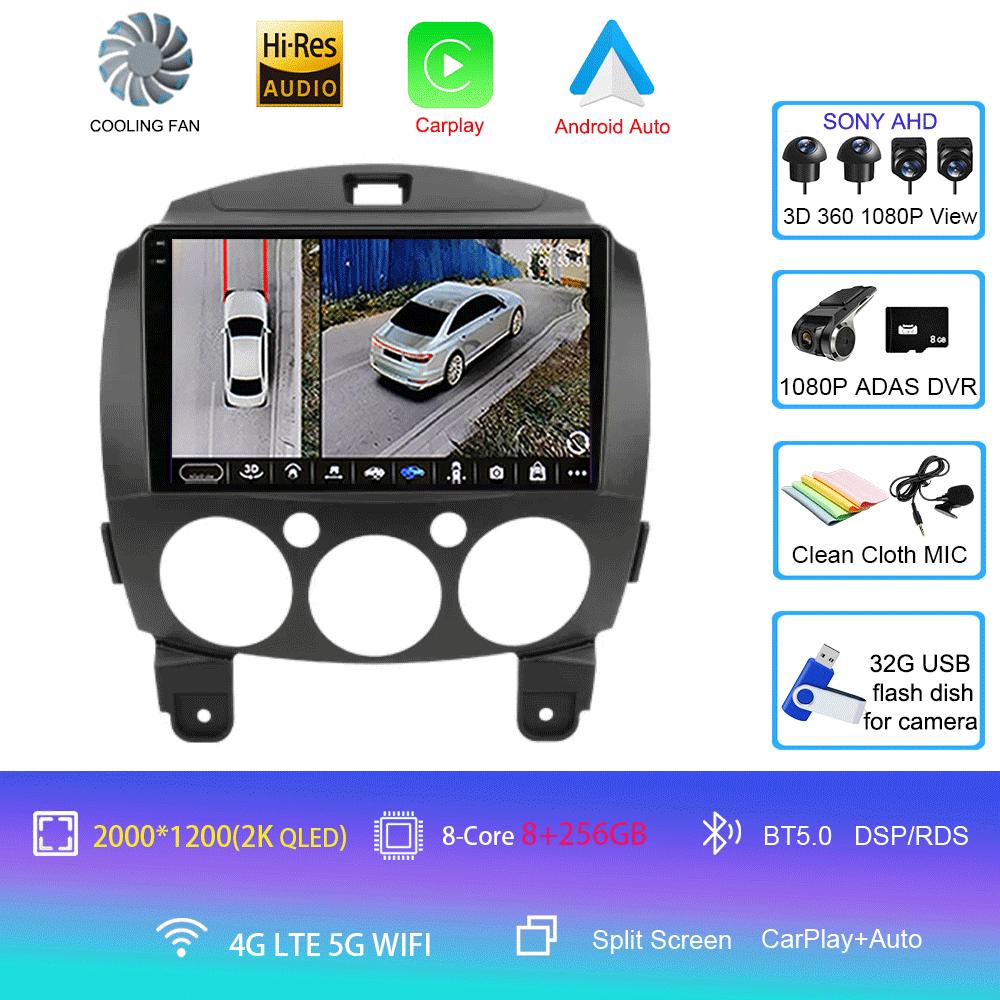 Android 14 Car Radio Multimedia Player For MAZDA 2 Mazda2 2007 2008 2009 2010 2011 2012 2013 2014 GPS Navi 2 Din Autoradio QLED