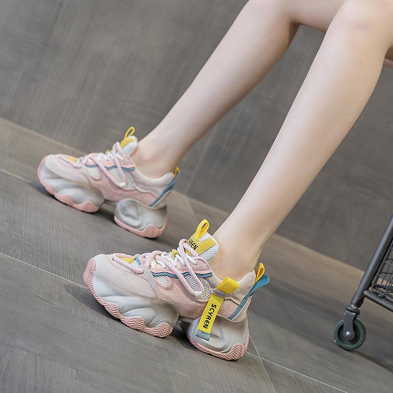 Platform dad shoes women's inner height increase burst board casual versatile fashion style lace-up student shoes