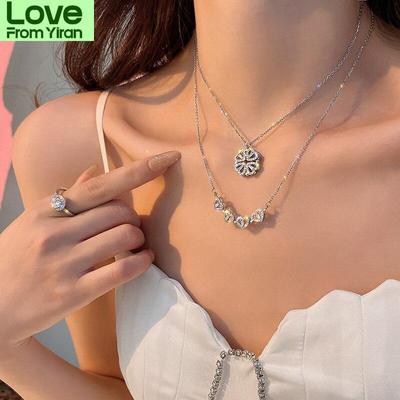 2 Styles Women Necklace Shining Full Zircon Love Heart Pendant Choker Necklace Jewelry Cute Party Accessory Cool Foldable Deco
