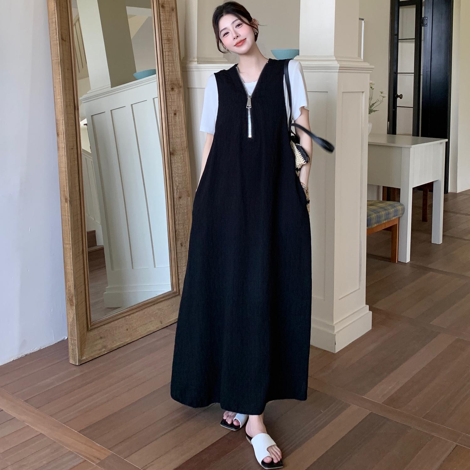 

DIMANAF 2025 Летнее платье больших размеров для женщин, винтажное платье, базовое длинное элегантное свободное повседневное платье на молнии 3XL чёрный