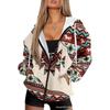 Vintage Ethnic 3D Printed Zip Up Hoodie Loose Fit Horse Geometric Graphic Sweatshirt Women