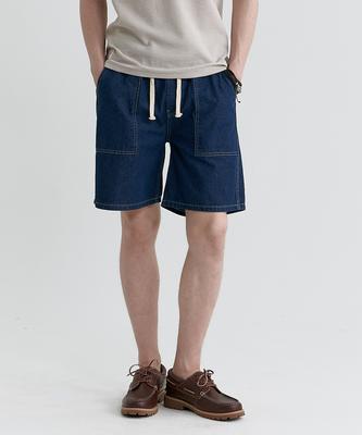 MAGOODGAN Bernard 7918 Fatigue Relaxed Fit Dark Indigo Elastic Waist Shorts