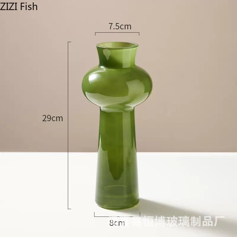 Green Glass Vase Flowers Pots Hydroponic Flower Vessels Desk Decoration Flower Arrangement  Floral Vases Room Aesthetic Decor