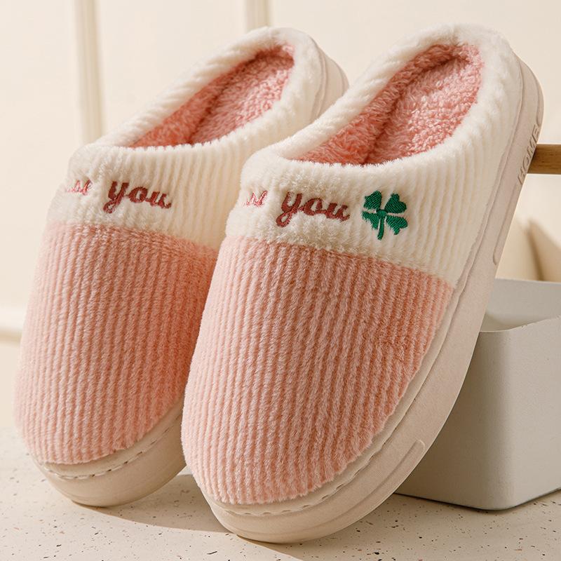 thick-soled cotton slippers men's autumn and winter outdoor indoor home velvet warm color matching wool shoes couple confinement shoes women