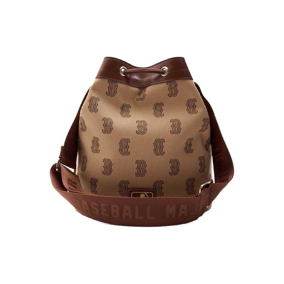 MLB Classic Floral Letter Print Drawstring Canvas Bucket Bag Women Bags Brown 7ACRM063N-43BGD