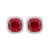 Jewelry Copper Bottom Gold-Plated Retro Simulation Red Corundum Color Treasure Fat Square Corner Stud Earrings Main Stone 10 * 1