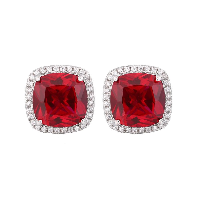 Jewelry Copper Bottom Gold-Plated Retro Simulation Red Corundum Color Treasure Fat Square Corner Stud Earrings Main Stone 10 * 1
