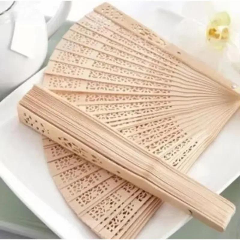 Chinese Vintage Simple Fashion Sandalwood Scented Folding Hollow Wooden Fans Hand Held Fans Accessories Gifts Decoration Supply