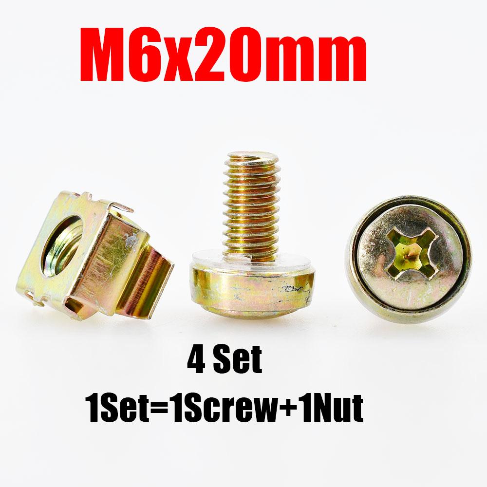 Phillips Screw For Rack Mount Server Cabinet Shelves Bolts With Washer Metric Threaded Cage Nut Screws Kit M6x16mm M6x20mm 4Set