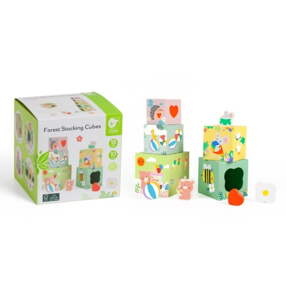 Classic World Forest Stacking Cubes, Stacking Blocks, Educational Toy for Ages 1.5, 2, 3, 4, Nesting Toys, Gift for Birthdays, Baby Showers, and Other