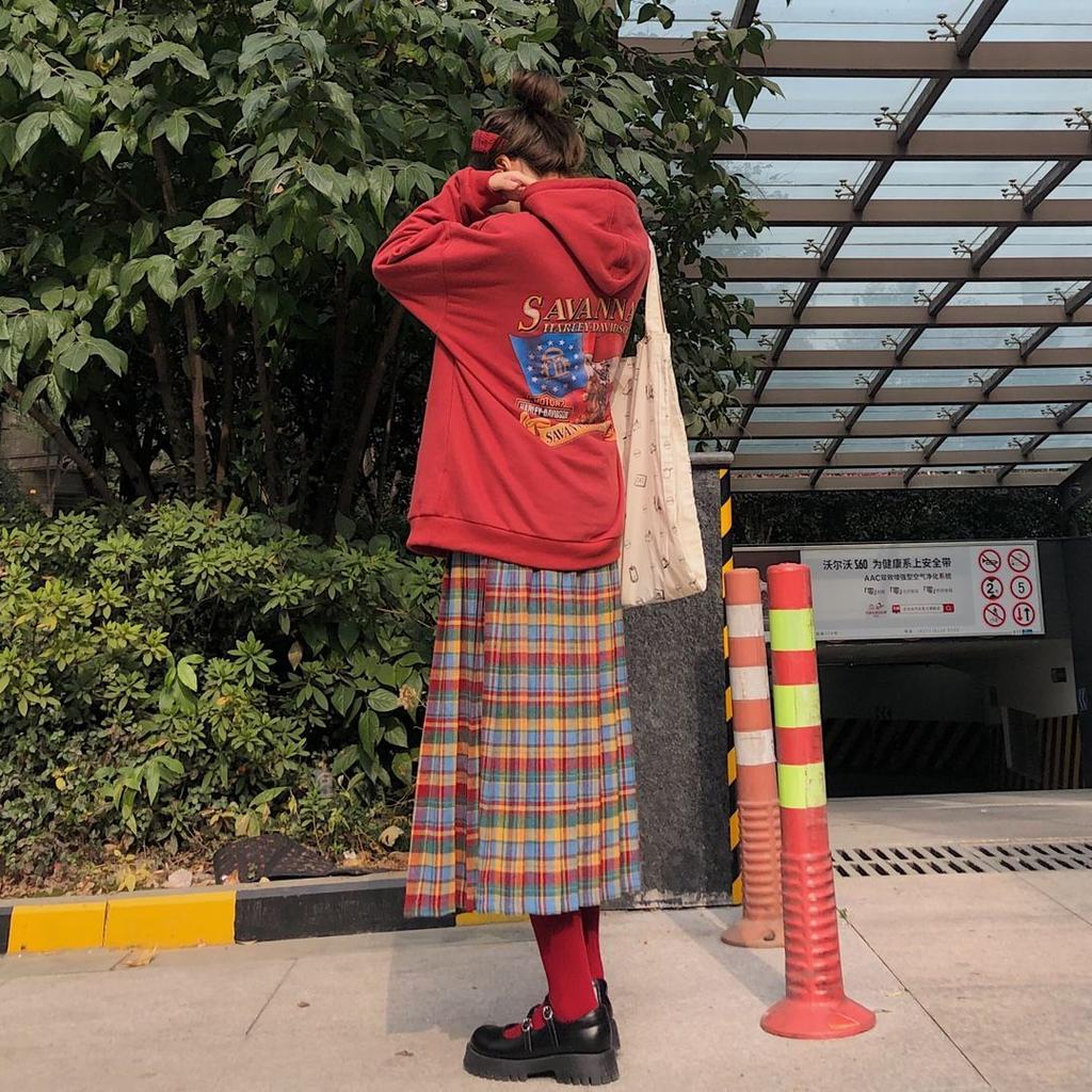 Christmas Rainbow Plaid Woolen Pleated Skirt Japanese High-waisted Slim Skirt Sweet Vintage Fashion Faldas Para Mujeres