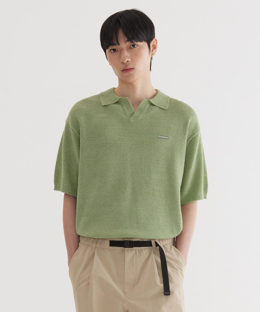 COVERNAT Small Authentic Open Collar Half Knit Light Green