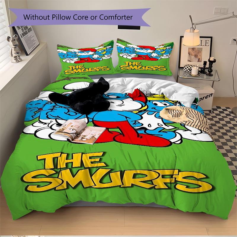 Smurf Village Adventure Print 3Pcs Bedding Setduvet Cover With 2 Bedropillowcase Home Birthday Gift