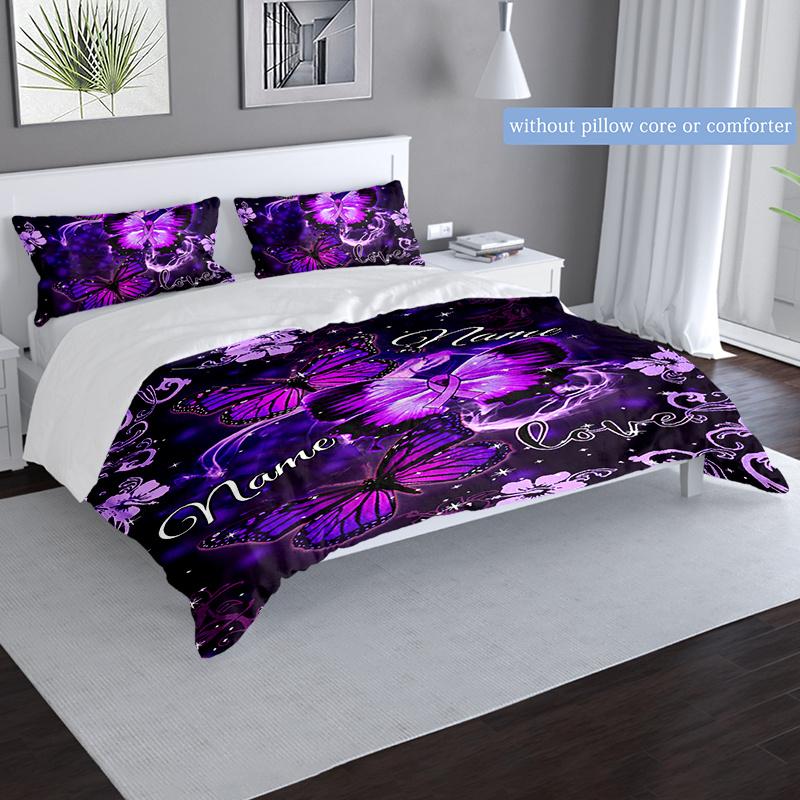 Purplebutterfly Customize Your Name Duvet Coversoftbedding Set For Bedroom Guest Room And Dorm Decoration Threepiece Set Includes 1 Duvet Cover 2