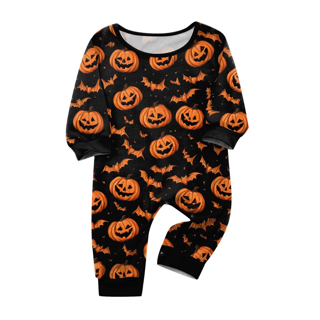 Family Matching Halloween Printed Pajama Set, Long Sleeve Top and Pants for Mom and Kids
