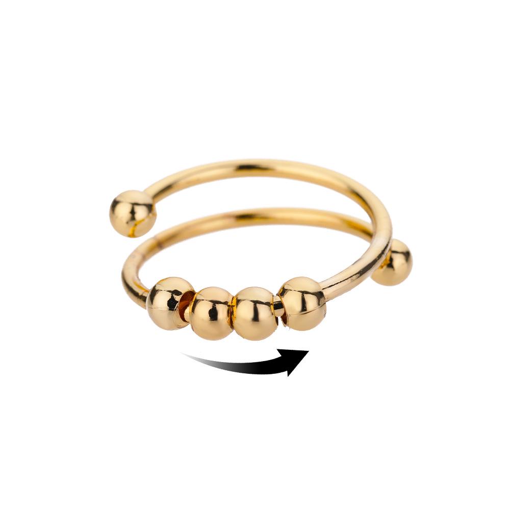 18K Gold Stainless Steel Adjustable Round Ball Ring - Light Luxury Fashion Jewelry for Women