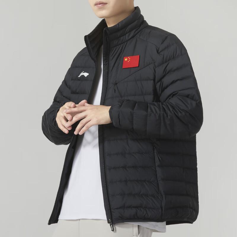 Li Ning Badminton Series Down Jacket Sports Warm Stand Collar Coat Unisex outerwear Black AYMT119-1