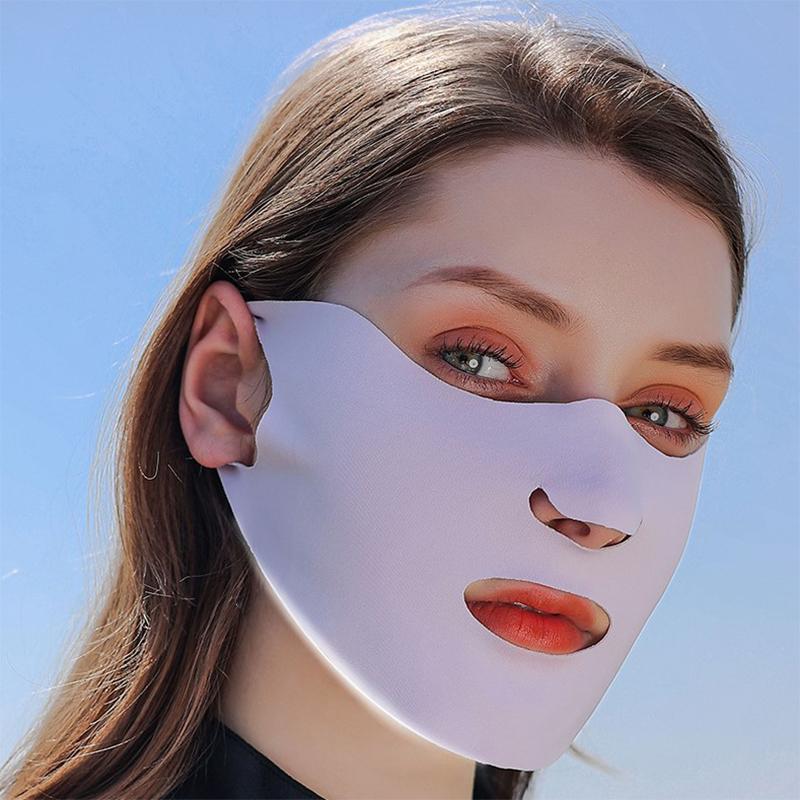 Outdoor Sports Sunscreen Facial Mask For Women Sun Uv Protection Breathable Ice Silk Face Veil Ear Hanging Face Cover Mask