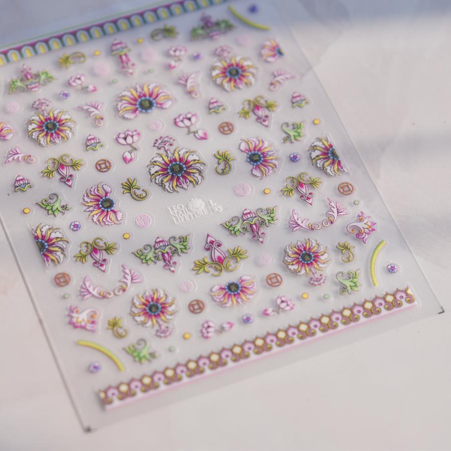 1 PCS 5D Glitter Light Pink Begonia Flower Nail Art Sticker Exquisite Design High Quality Decorative Decal Nail Sticker