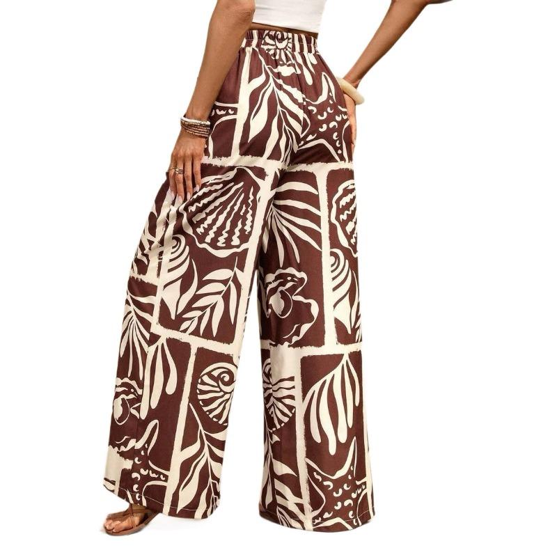 Women S High Waisted Printed Wide Leg Pants Loose Casual Long Trousers Beach Vacation Style