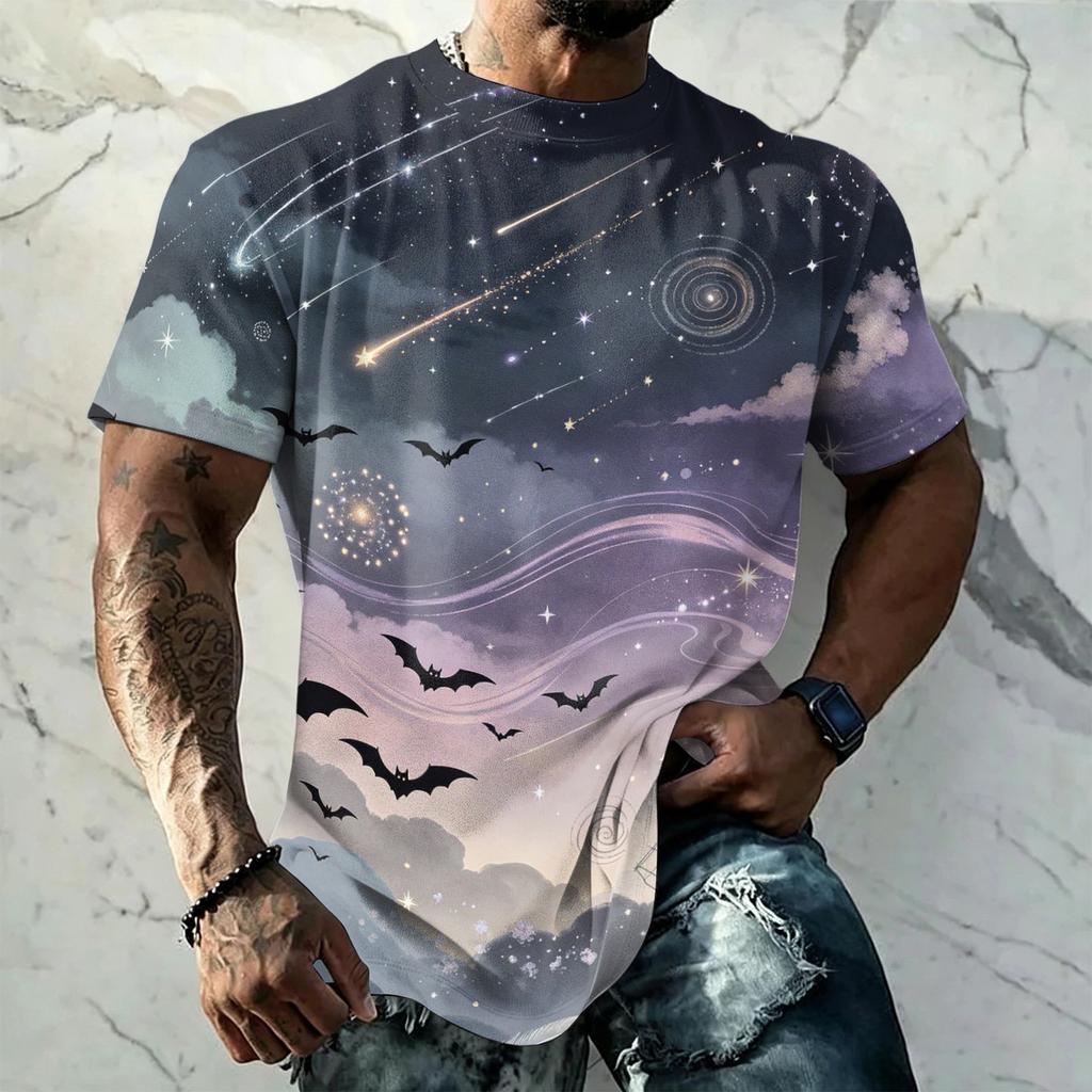 Men's Halloween Vintage Short Sleeve T Shirt Loose Breathable Summer Sports Streetwear Casual Everyday Top with Graphic Print