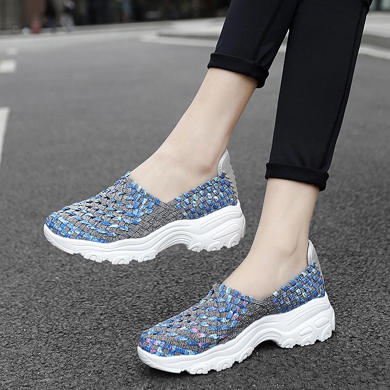 Summer Moccasin Pink Beach Shoes Women Multicolor Casual Weave Slip on Braided Elevator Sneakers Plus Size