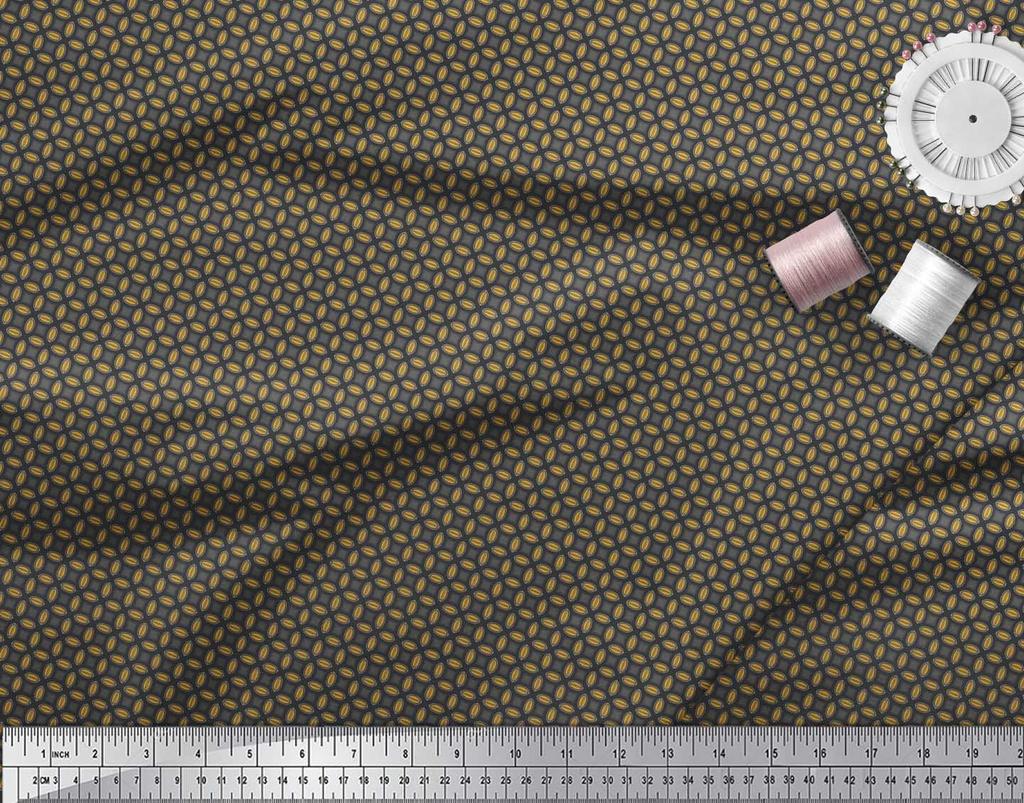 Soimoi Blue Japan Crepe Satin Fabric Semi Circle Geometric Print Fabric by the Metre 42 Inch