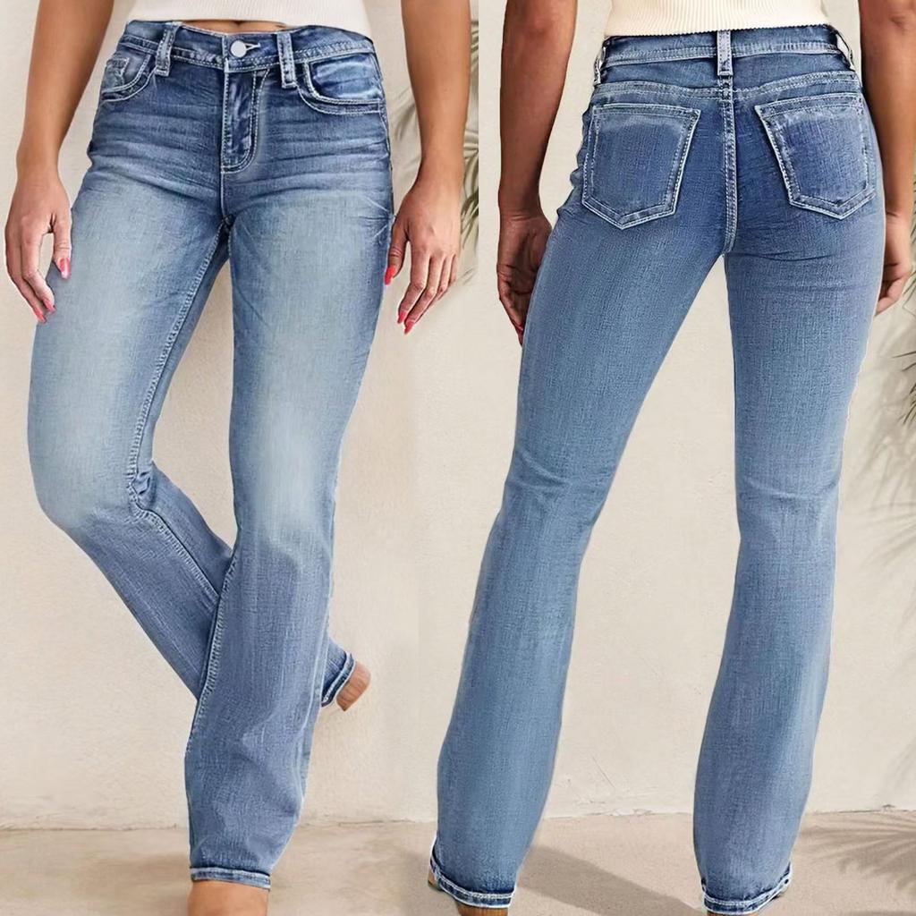 Women Baggy Mid Waist Jeans Wide Leg Loose Denim Pants Straight Leg Cropped Barrel Jeans