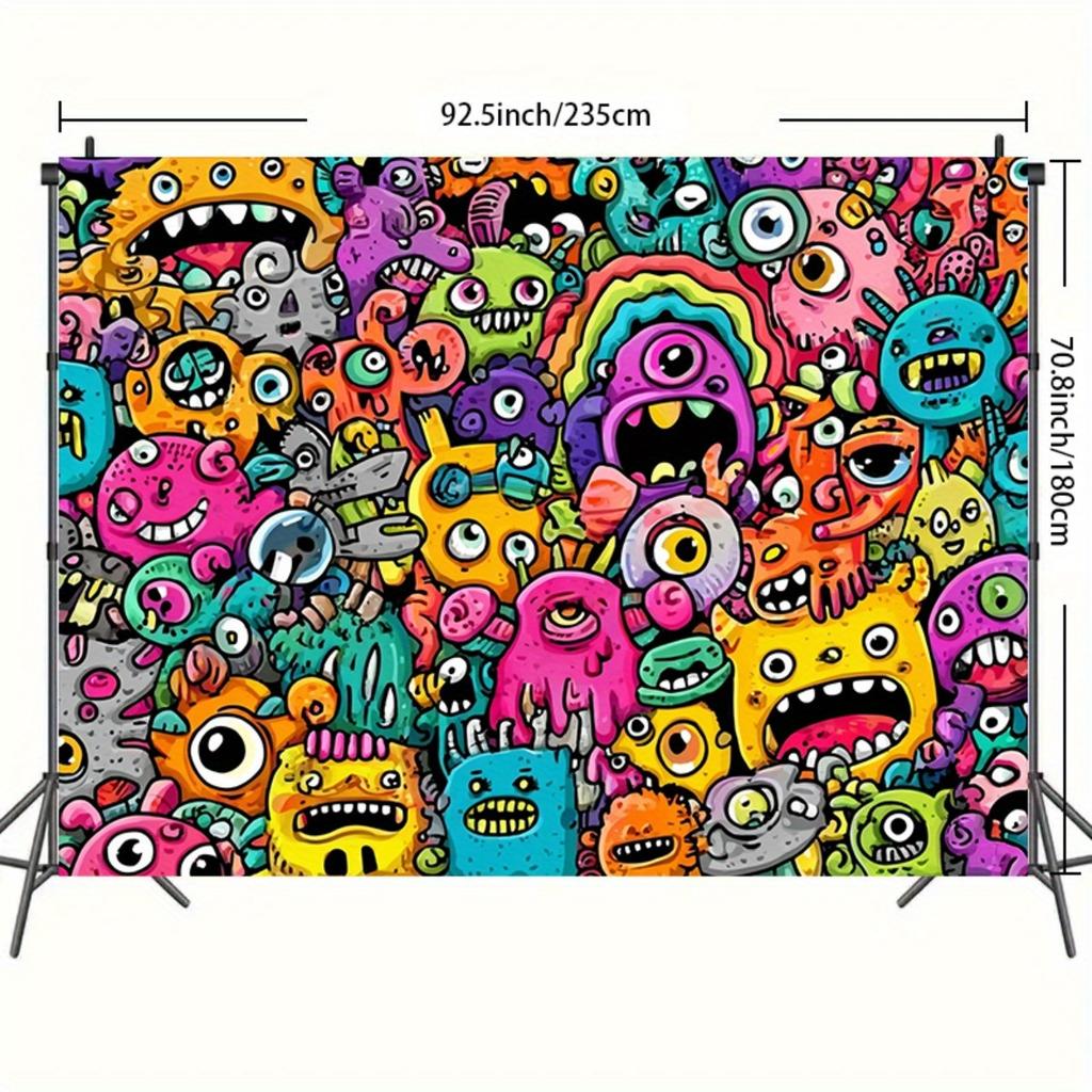 1pc vivid cartoon monster large background banner - colorful 2D party decorationDJH