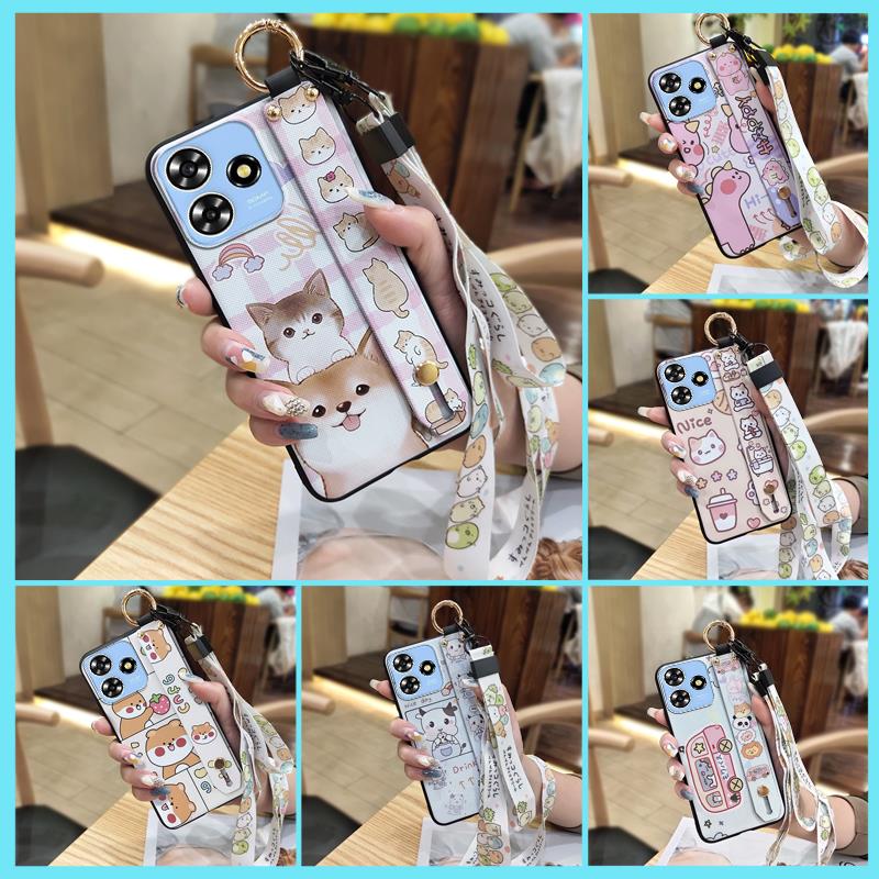 Dirt-resistant Wristband Phone Case For ZTE Blade A73 4G/V50 Smart Anti-knock Cartoon Wrist Strap Phone Holder Soft Case