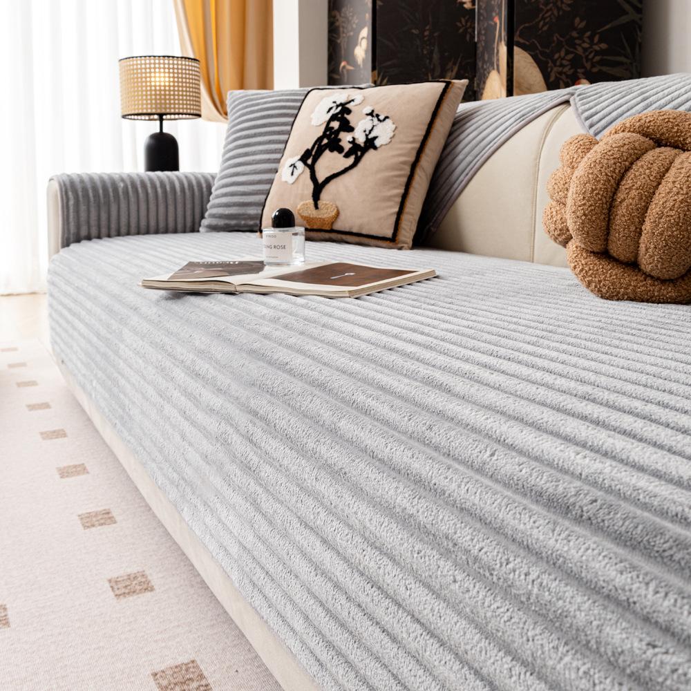 Flanell Herbst Und Winter Plüsch Sofakissen Neu Rutschfest Gerade Reihe Fortschrittlich Thermisch Leder Sofa Sitzkissenbezug Stoff