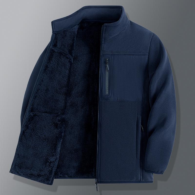 

2025 Men s Autumn Winter Thick Velvet Dad Jacket - Loose Fit Cotton Top XL темно-синий