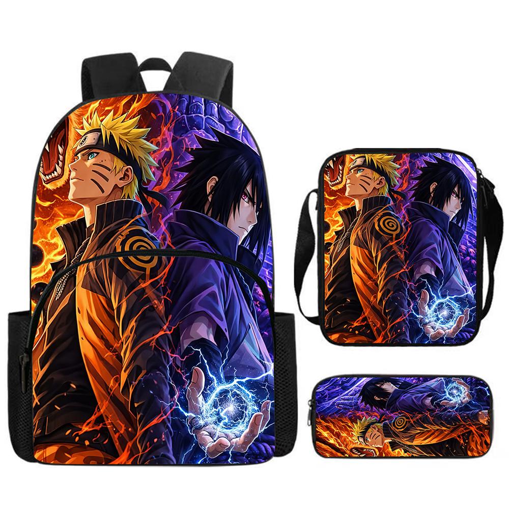3Pcs Set NARUTO Anime School Backpack With Front Pocket & Crossbody Bag & Pencil Bag,Durable&Lightweight,for Boys&Girls Age 5-11