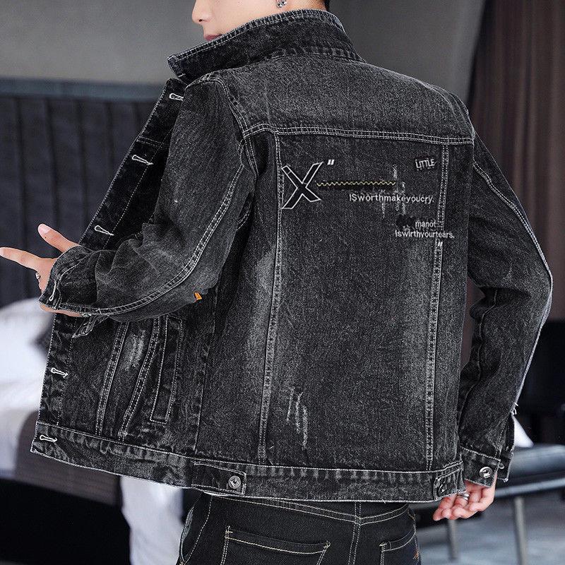 

Men s Trendy Black Slim Fit Denim Jacket - Spring & Autumn Student Outerwear M (90-105 lbs)