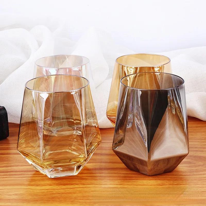 11OZ 320ml Glass Drinking Whiskey Cup Household Hexagonal Glass Diamond Shaped Geometric Juice Beer Cups Home Luxury Drinkware