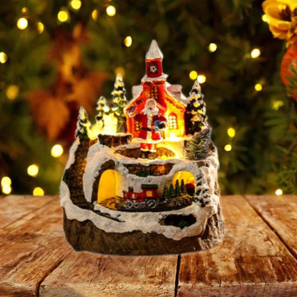 Christmas Village House with LED Lights and Music, Resin Building Figurine for