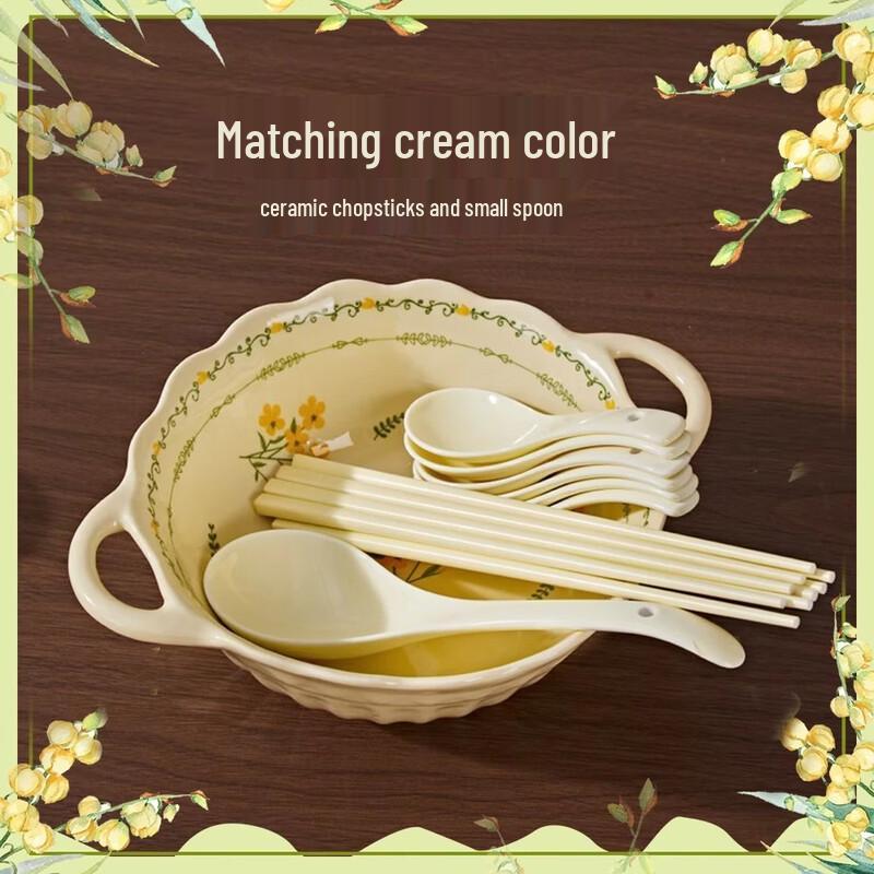 Spring Creamy Yellow 37-Piece Underglaze Ceramic Dinnerware Set