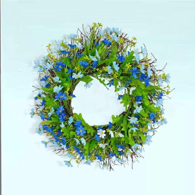 M-Modern-Spring Wreath For Front Door Artificial Spring Front Door Garland Bright Color Wildflower Wreath For Porch Fireplace
