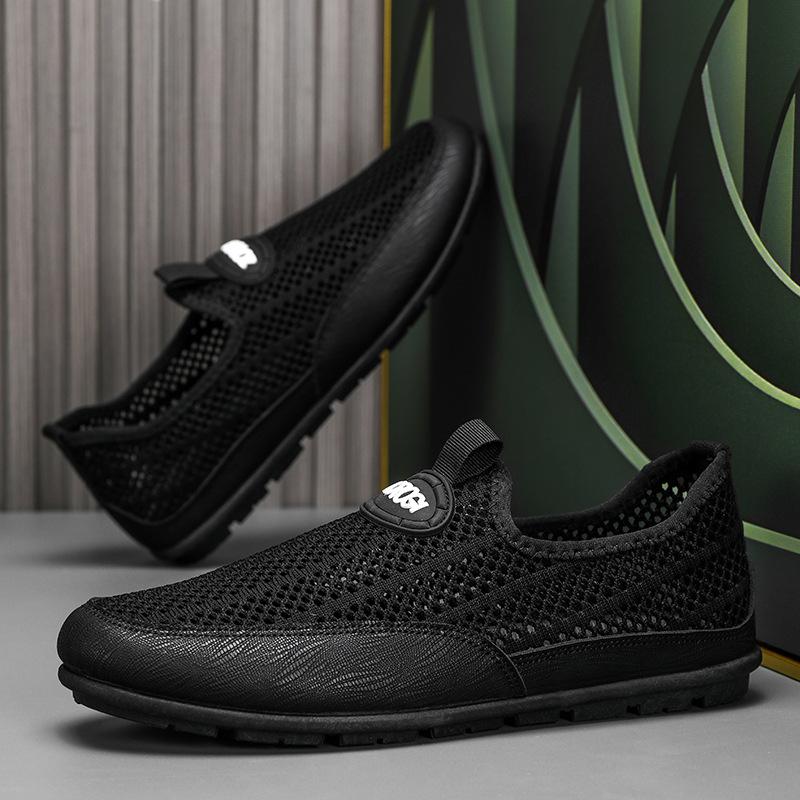 Net shoes men's summer breathable thin hollow men's casual beanie shoes non-slip soft sole summer sports net shoes lightweight