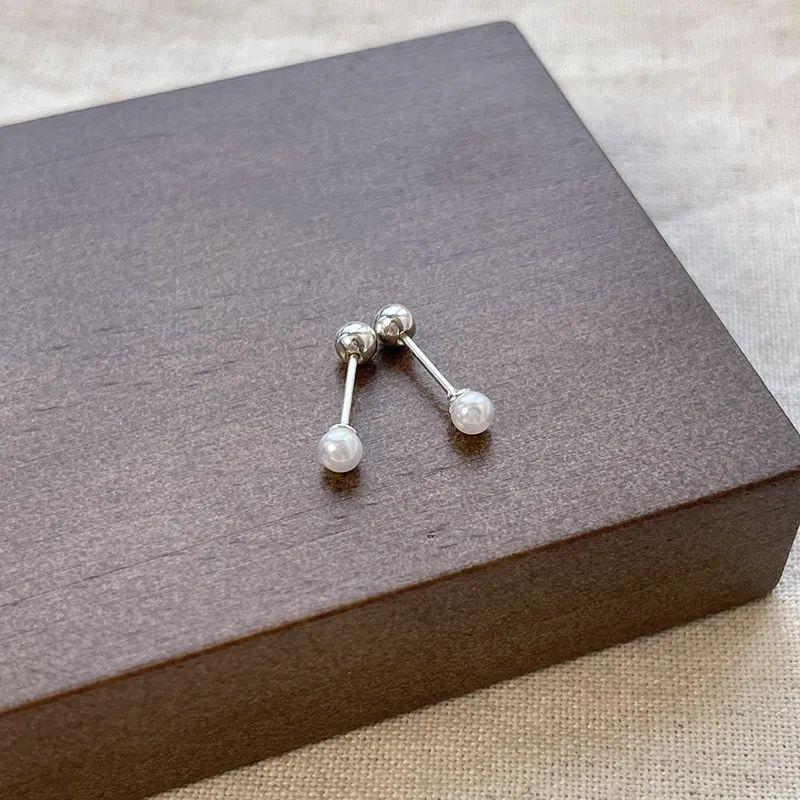 

Sterling Silver Needle Cinnabar Stud Earrings for Women 2025 New Arrival Pearl Stud Earrings Sterling Silver Stud Earrings Ear Bone Stud Fancy White pearl earrings 4mm