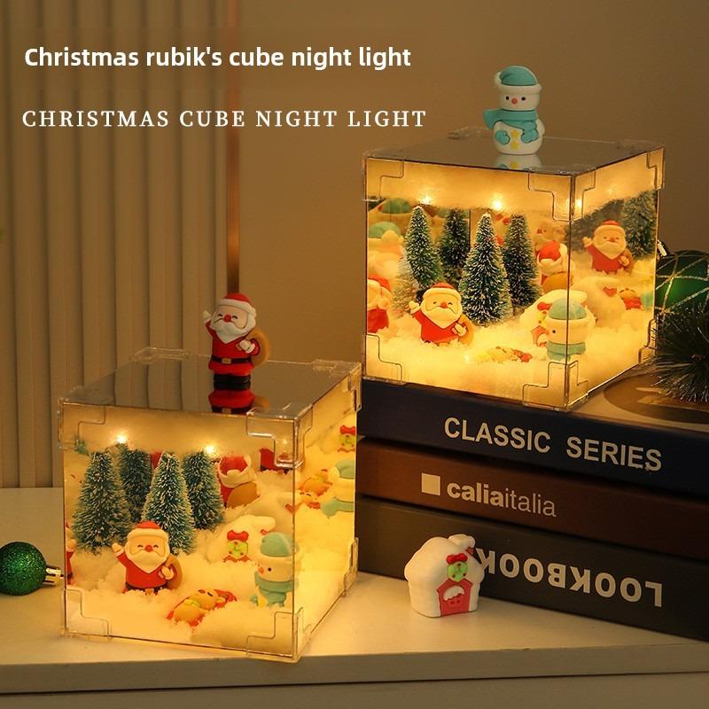 Christmas DIY Magic Cube Decoration LED Handmade Luminous Desktop Crafts Material Package Christmas Santa Claus Ornaments Decor