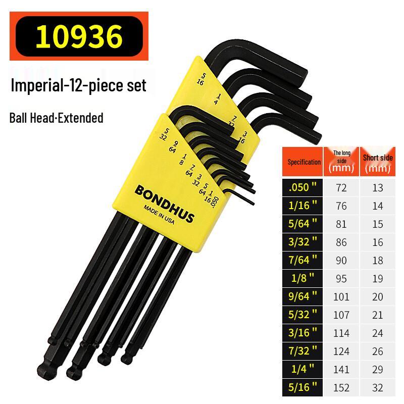 BONDHUS Imperial Ball End Hex Key Set, 12-Piece 12-piece Imperial