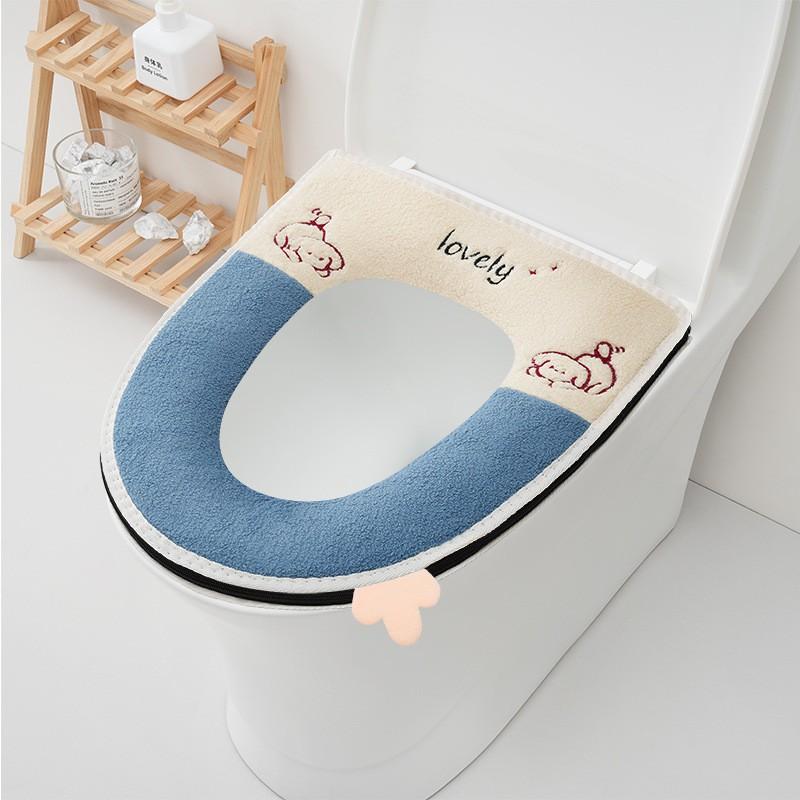 Plush Toilet Seat Cover With Zipper Winter Use Soft Thick Universal Fit Home Bathroom In Green Gray Blue Pink
