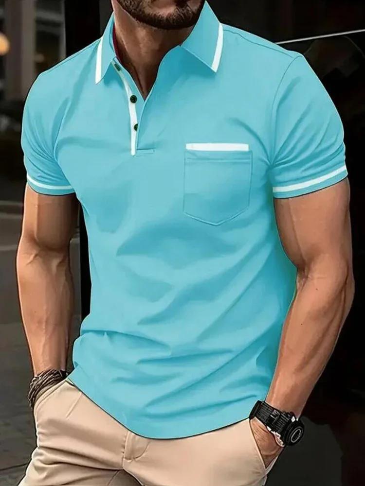 Herren-Kurzarm-Poloshirt mit Kontrastbesatz, lässig und stilvoll für den täglichen Gebrauch. XL blue
