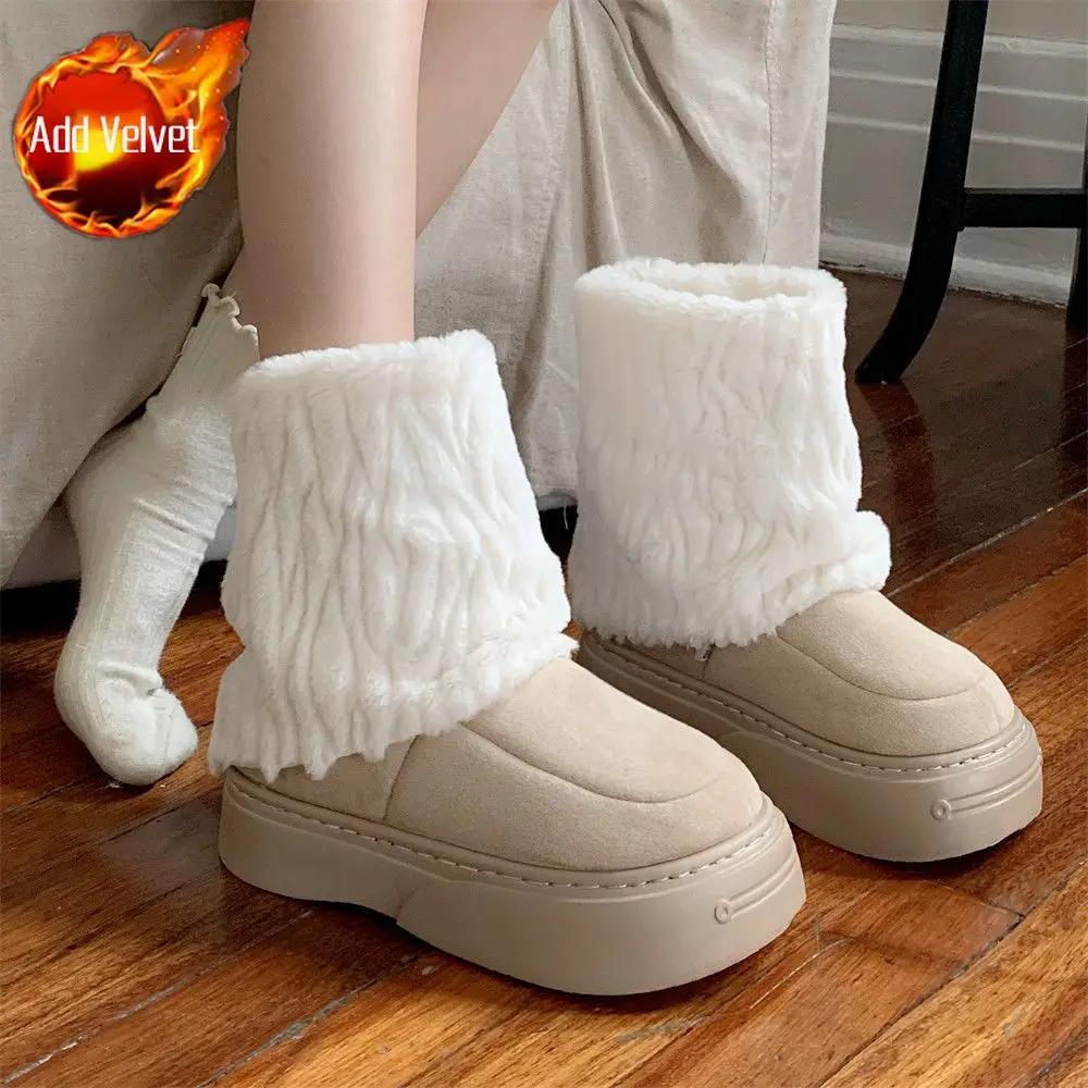 Fashion Furry Platform Snow Boots for Women Round Toe Height Increasing Non Slip Goth Trend 2025 High Quality Work Padded Woman Shoes