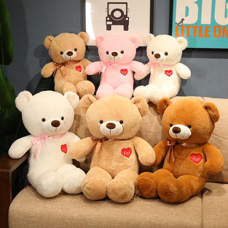Adorable Bow Love Heart Teddy Bear Plush Toy Cute Soft Stuffed Animals Bears Doll Girls Hug Pillow for Lovers Valentine Gifts